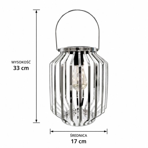 Lampion solarny metalowy srebrny h 22 cm