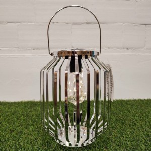 Lampion solarny metalowy srebrny h 22 cm