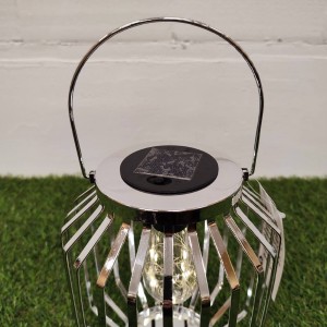 Lampion solarny metalowy srebrny h 22 cm