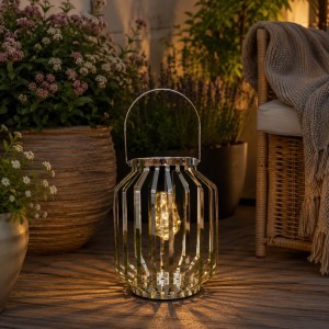 Lampion solarny metalowy srebrny h 22 cm