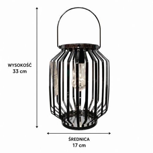 Lampion solarny metalowy grafitowy h 22 cm