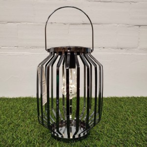 Lampion solarny metalowy grafitowy h 22 cm