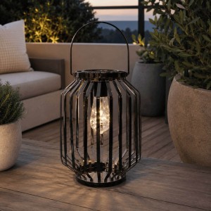 Lampion solarny metalowy grafitowy h 22 cm
