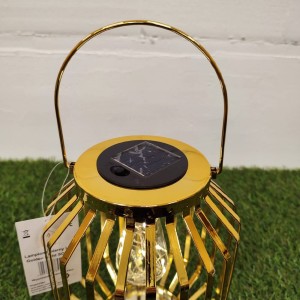 Lampion solarny metalowy złoty h 22 cm