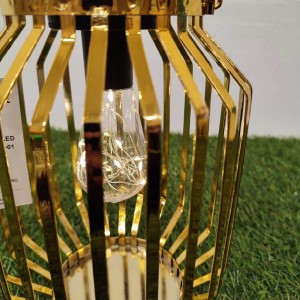 Lampion solarny metalowy złoty h 22 cm