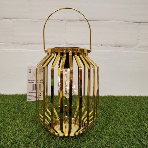 Lampion solarny metalowy złoty h 22 cm