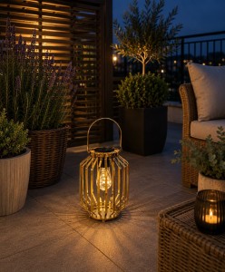 Lampion solarny metalowy złoty h 22 cm