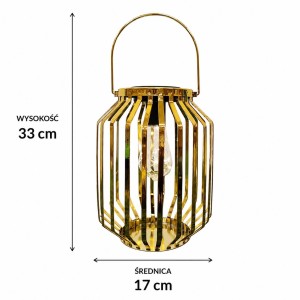 Lampion solarny metalowy złoty h 22 cm