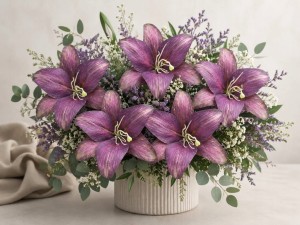 LILIA wyrobowa 25 cm fioletowa główka lilii duża x 6 szt.