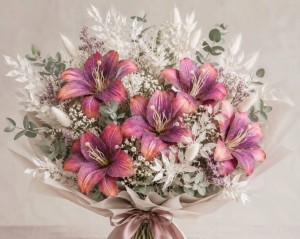 LILIA wyrobowa 25 cm fioletowa purple orange główka lilii duża 6 szt.