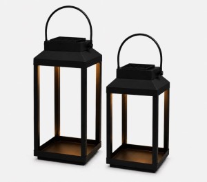 Lampa Solarna Lampion solarny metalowy czarny komplet 2 szt. 36 cm i 32 cm