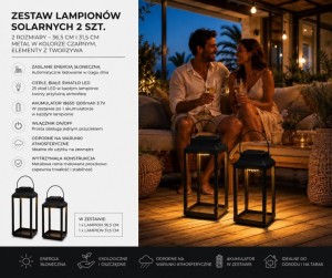 Lampa Solarna Lampion solarny metalowy czarny komplet 2 szt. 36 cm i 32 cm