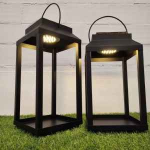 Lampa Solarna Lampion solarny metalowy czarny komplet 2 szt. 36 cm i 32 cm