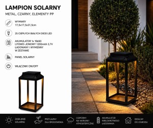 Lampa Solarna Latarnia solarna 32 cm Lampion solarny metalowy czarny 32 cm