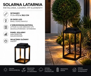 Lampa Solarna Latarnia solarna 36 cm Lampion solarny metalowy czarny 36 cm