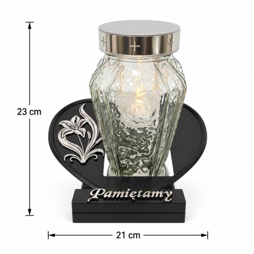 ZNICZ solarny całodobowy CZARNY na podstawie 23 cm znicz fotowoltaiczny
