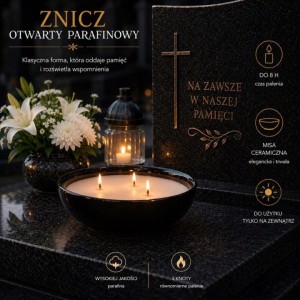 Znicz otwarty + WKŁAD ceramiczny parafinowy zalewany średnica 25 cm h 7,5cm