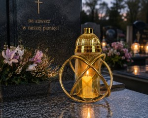 ZNICZ kula metalowy ZŁOTY h 23 cm lampion na cmentarz