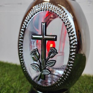 ZNICZ solarny srebrny czerwone światło h 25 cm całodobowy fotowoltaiczny