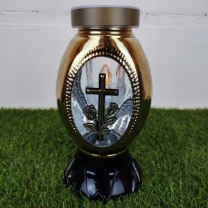 ZNICZ solarny złoty galwanizowany h 25 cm całodobowy znicz fotowoltaiczny