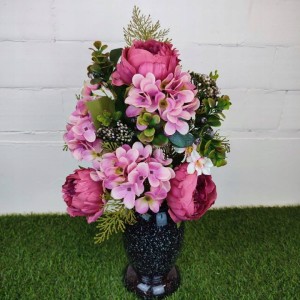 WIĄZANKA na grób cmentarz bukiet 60 cm peonia hortensja tuja sztuczna