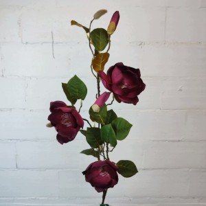Sztuczna magnolia bordowa – gałązka dekoracyjna 90 cm