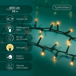 Lampki choinkowe Lumineo 600 LED 18 m SOFT GOLD TIMER na zewnątrz FLASH