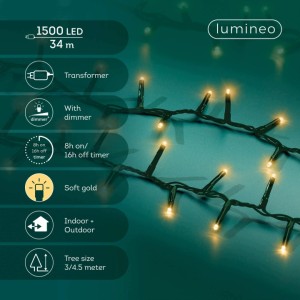 Lampki choinkowe Lumineo 1500 LED 34 m soft gold TIMER ściemniacz zewn.