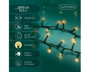 Lampki choinkowe Lumineo 1000 LED 22,5 m soft gold TIMER ściemniacz zewn.
