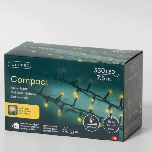 Lampki choinkowe Lumineo 350 LED 7,5 m soft gold TIMER ściemniacz zewn.