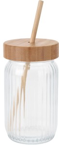 SŁOIK ZE SŁOMKĄ 500ml bambusowa pokrywka + słomka