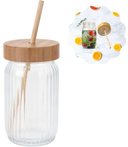 SŁOIK ZE SŁOMKĄ 500ml bambusowa pokrywka + słomka