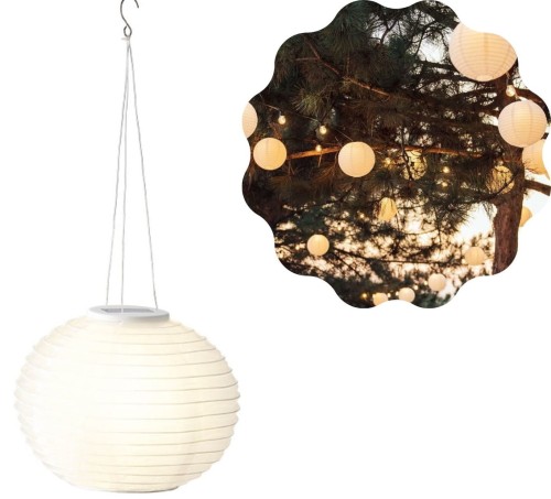 LAMPION biała kula 28 cm SOLARNA LED wisząca