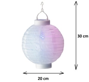 LAMPION biała kula 20 cm SOLARNA kolorowa LED wisząca