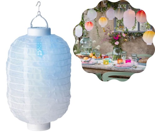 LAMPION biała 40 cm SOLARNA kolorowa LED wisząca