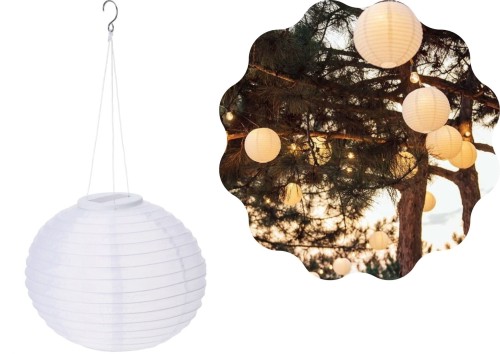 LAMPA SOLARNA LED wisząca biała kula 40 cm 