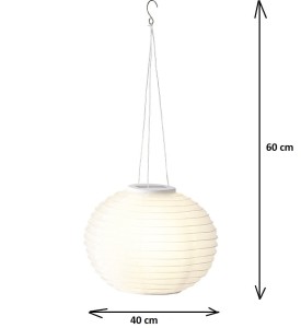 LAMPA SOLARNA LED wisząca biała kula 40 cm 