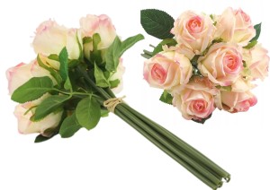 RÓŻA BUKIET róż kremowych gumowane  jak żywe 30 cm